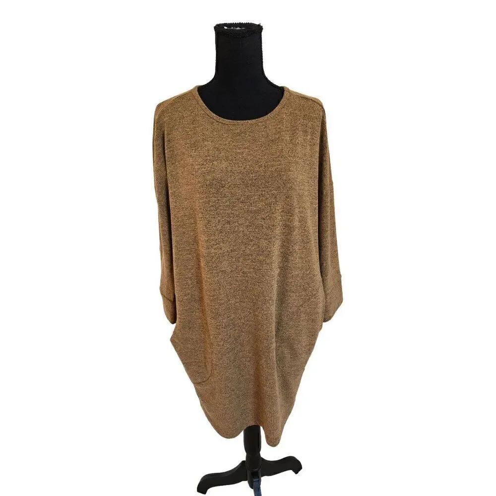Clara Sun Woo Womens Long Sleeve Loose Stretch Shift Dress Gold Mustard Small